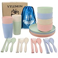 25Piezas Juego de Vajilla de Paja de Trigo- Vajillas Combinadas Set- Contiene Plato- Cuenco- Cuchara- Taza- Juego de…